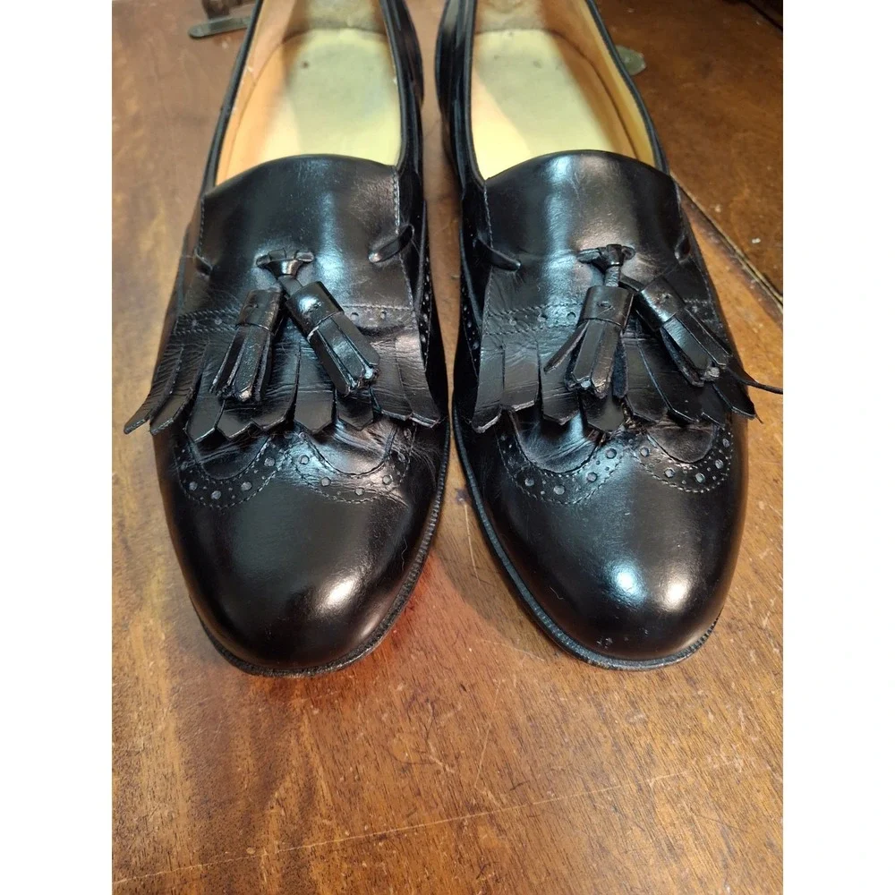 Salvatore Ferragamo Leather Wing Tips 10 D Black Slipon Made In Italy